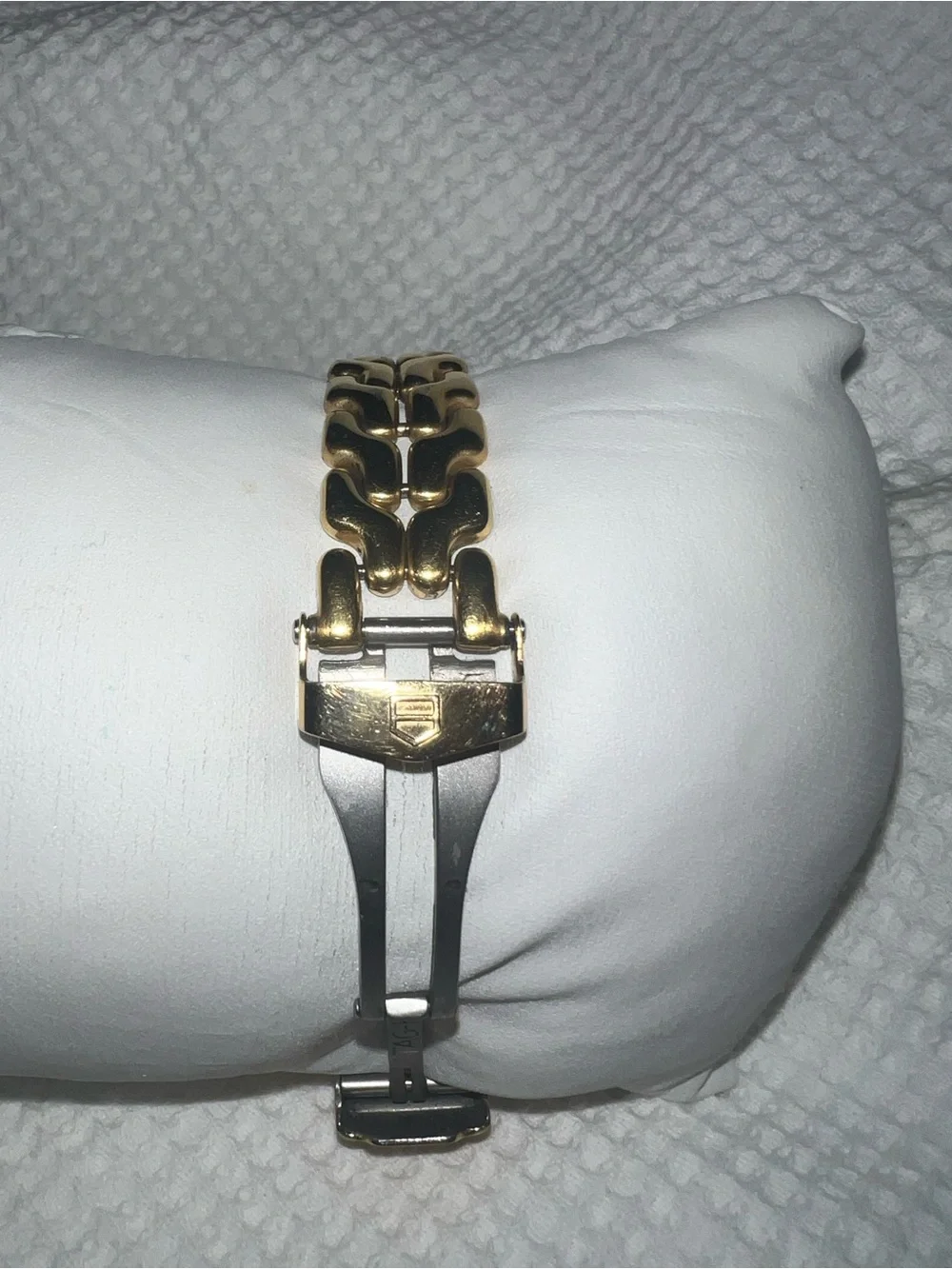 Tag Heuer Gold Tone Watch with Cream Dial and Black Bezel Accents 28mm
